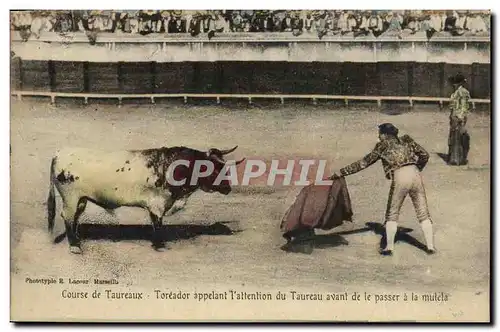 Ansichtskarte AK Corrida Course de taureaux Toreador appelant l&#39attention du taureau avant de le passer a la m