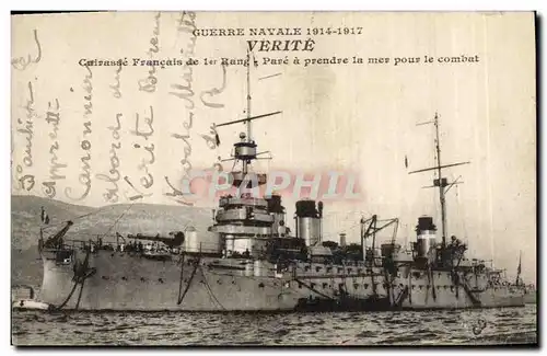 Ansichtskarte AK Bateau de Guerre Verite Cuirasse Francais de 1er rang Pare a prendre la mer pour le combat