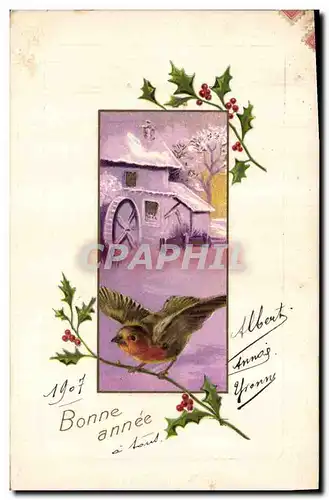 Cartes postales Fantaisie Fleurs Oiseau Moulin a eau