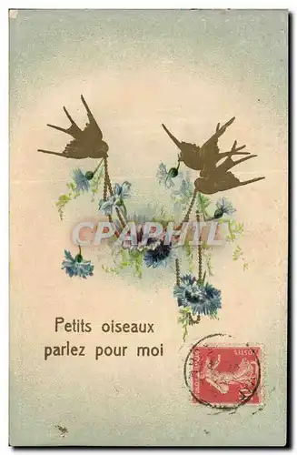 Cartes postales Fantaisie Fleurs Hirondelles