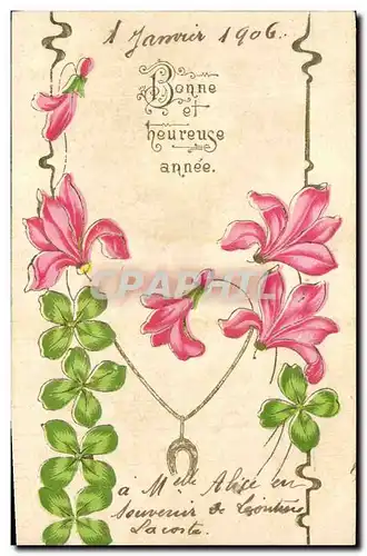 Cartes postales Fantaisie Fleurs Trefles Fer a cheval