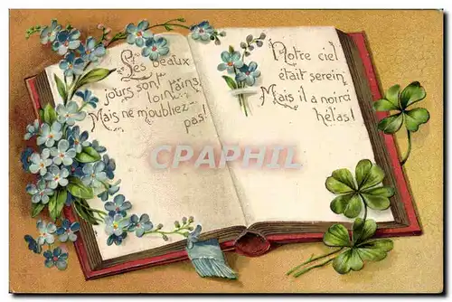 Cartes postales Fantaisie Fleurs Livre Trefles