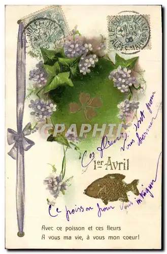 Ansichtskarte AK Fantaisie Fleurs Poisson 1er Avril