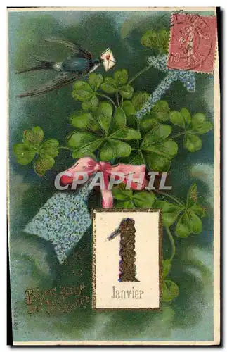 Cartes postales Fantaisie Fleurs Trefles Hirondelle