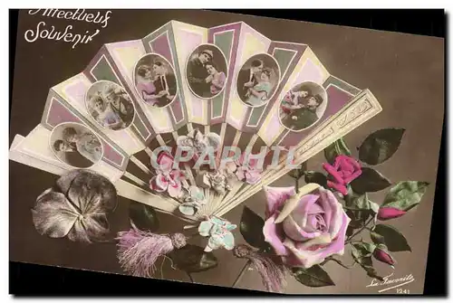 Cartes postales Fantaisie Eventail Femme Soldat Militaria Fleurs