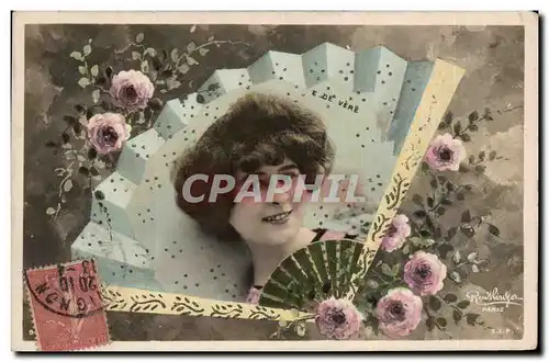 Cartes postales Fantaisie Eventail Femme E de Vere