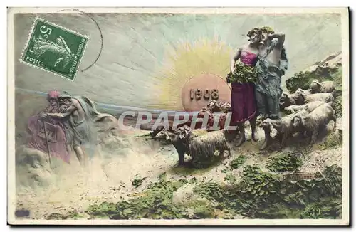 Cartes postales Fantaisie Femmes Annee 1908 Moutons