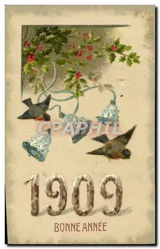 Ansichtskarte AK Fantaisie Fleurs Annee 1909 Oiseaux Cloches