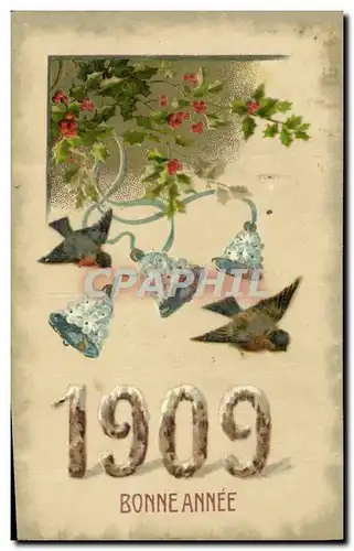 Cartes postales Fantaisie Fleurs Annee 1909 Oiseaux Cloches