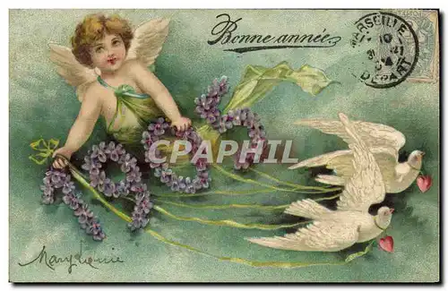 Cartes postales Fantaisie Fleurs Annee 1905 Colombes Anges