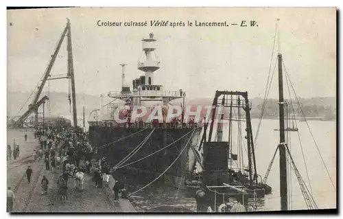 Cartes postales Bateau de Guerre Croiseur Cuirasse Verite apres le lancement