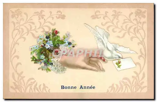 Cartes postales Fantaisie Main Fleurs Colombe