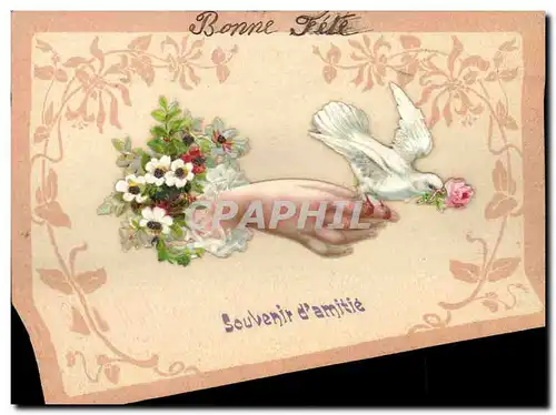 Cartes postales Fantaisie Main Fleurs Colombe