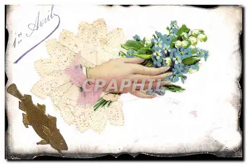 Cartes postales Fantaisie Main Fleurs Poisson