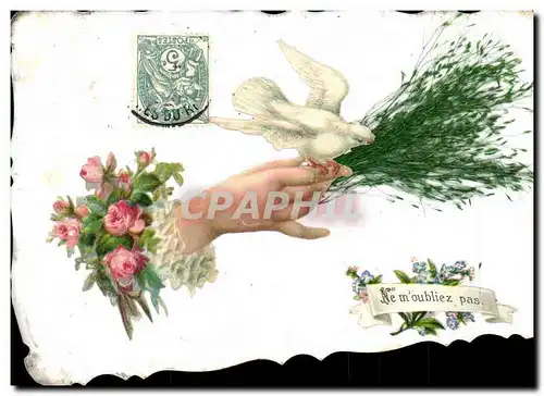 Cartes postales Fantaisie Main Fleurs Colombe