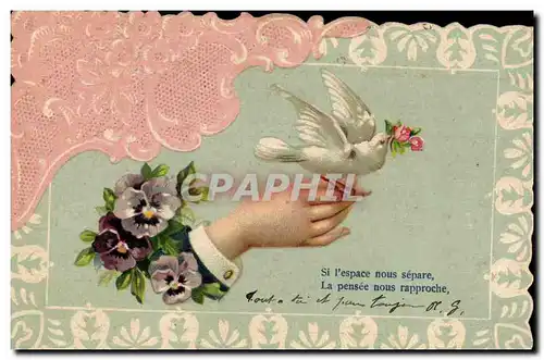 Cartes postales Fantaisie Main Fleurs Colombe