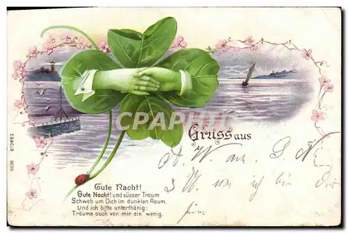 Cartes postales Fantaisie Main Fleurs Trefle