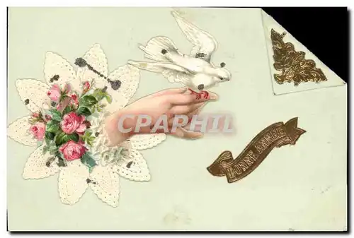 Cartes postales Fantaisie Main Fleurs Colombe