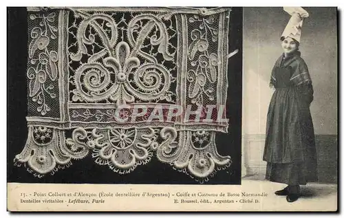 Cartes postales Folklore Dentelle Dentelliere Point Colbert et d'Alencon Ecole dentelliere d'Argentan Norm