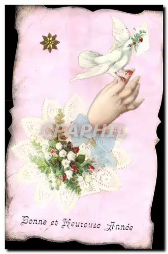 Cartes postales Fantaisie Main Fleurs Colombe
