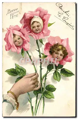Cartes postales Fantaisie Main Fleurs Enfants