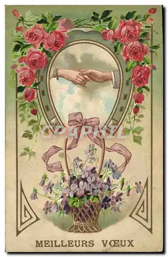 Cartes postales Fantaisie Main Fleurs Fer a cheval