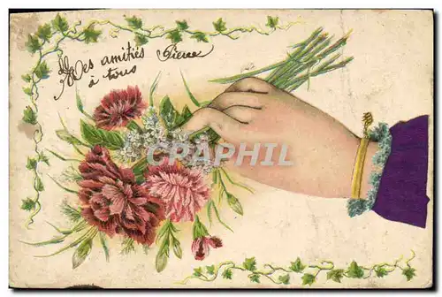 Cartes postales Fantaisie Main Fleurs