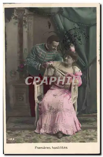 Cartes postales Fantaisie Femme Eventail Premieres hostilites Militaria