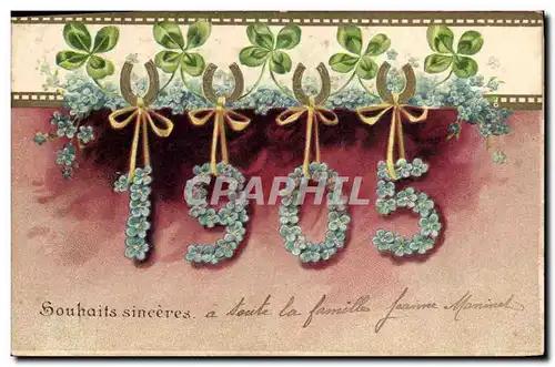 Cartes postales Fantaisie Fleurs Annee 1905 Fer a cheval Trefles