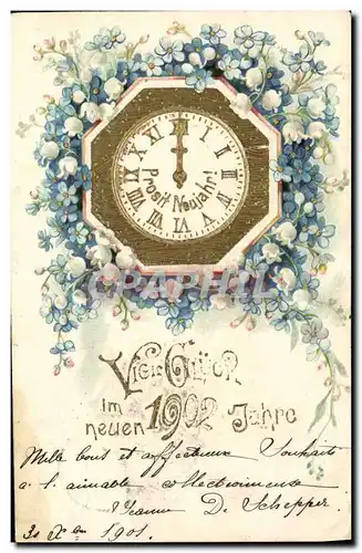 Cartes postales Fantaisie Fleurs Annee 1902 Horloge