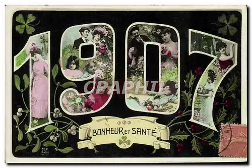 Ansichtskarte AK Fantaisie Fleurs Annee 1907 Femme Enfants