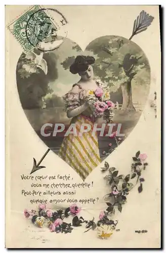 Cartes postales Fantaisie Fleurs Femme Coeur