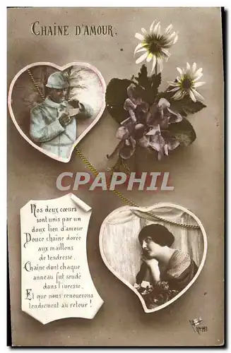 Cartes postales Fantaisie Fleurs Femme Coeur Soldat Militaria