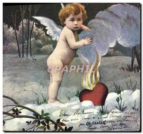 Ansichtskarte AK Fantaisie Ange Oiseau Enfant Coeur