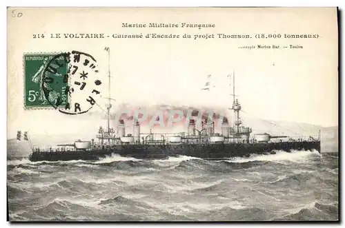 Cartes postales Bateau de Guerre Le Voltaire Cuirasse d&#39escadre du projet Thomson