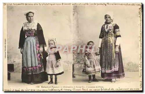 Cartes postales Folklore Enfants et femmes de Chateaulin et Saint Nic Costumes de fete