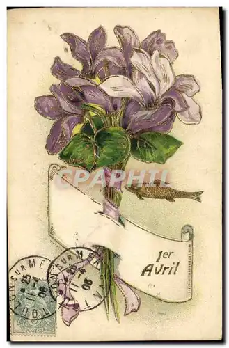 Cartes postales Fantaisie Fleurs Poisson 1er avril