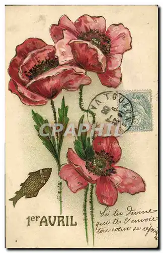 Cartes postales Fantaisie Fleurs Poisson 1er Avril