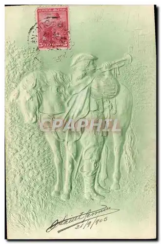 Cartes postales Fantaisie Homme Cheval (en relief)