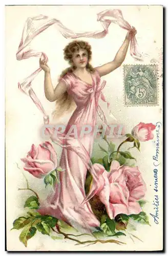 Ansichtskarte AK Fantaisie Fleurs Femme (en relief)