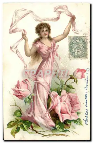 Cartes postales Fantaisie Fleurs Femme (en relief)