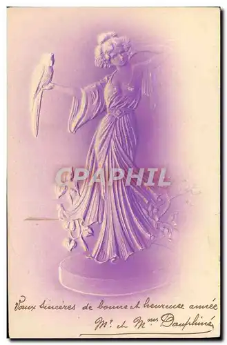 Cartes postales Fantaisie Femme Perroquet (en relief)