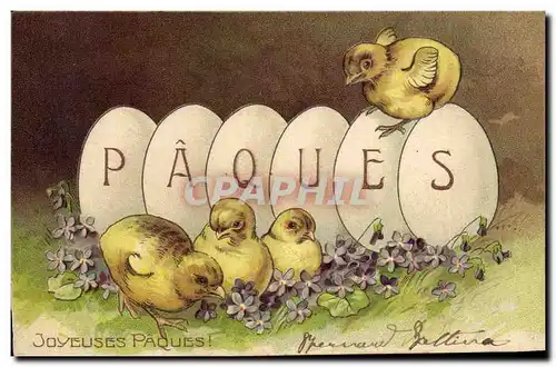 Cartes postales Fantaisie Fleurs Paques Poussins