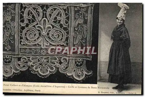 Cartes postales Folklore Dentelle Dentelliere Point Colbert Ecole dentelliere d'Argentan Normandie