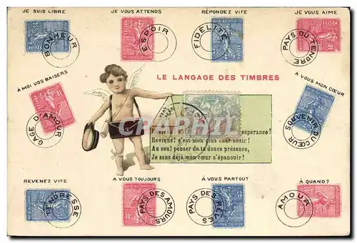 Cartes postales Fantaisie Langage des timbre Semeuse