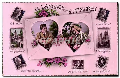 Cartes postales Fantaisie Femme Le Langage des timbres