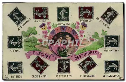 Cartes postales Fantaisie Le secret des timbres Semeuse