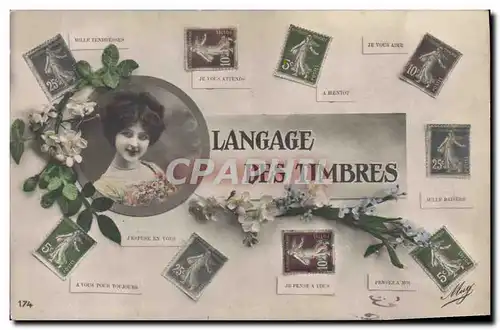 Ansichtskarte AK Fantaisie Langage des timbres Semeuse