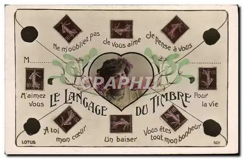 Cartes postales Fantaisie Langage des timbres Semeuse 10c