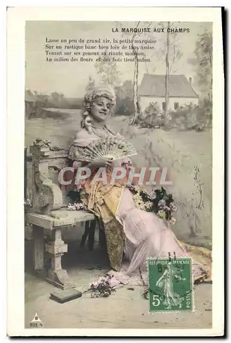 Cartes postales Fantaisie Femme Eventail La marquise aux champs